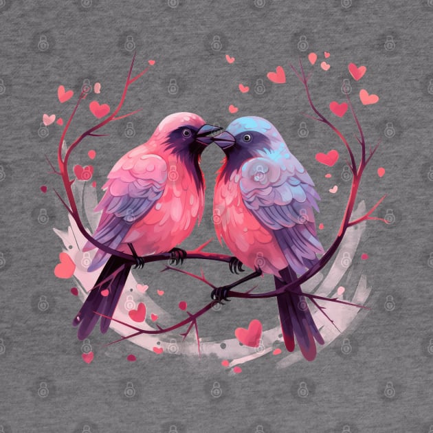 Valentine Kissing Crow Bird Couple by Chromatic Fusion Studio